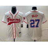 Men's Atlanta Braves #27 Austin Riley White Cool Base With Patch Stitched Baseball Jersey