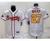 Men's Atlanta Braves #27 Austin Riley White Gold 2021 World Series Champions Stitched MLB Flex Base Jersey