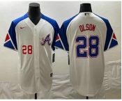 Men's Atlanta Braves #28 Matt Olson Number White 2023 City Connect Cool Base Stitched Jersey