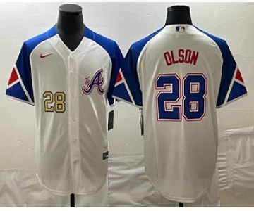 Men's Atlanta Braves #28 Matt Olson Number White 2023 City Connect Cool Base Stitched Jerseys