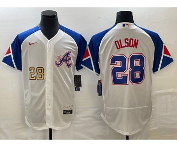 Men's Atlanta Braves #28 Matt Olson Number White 2023 City Connect Flex Base Stitched Jersey1