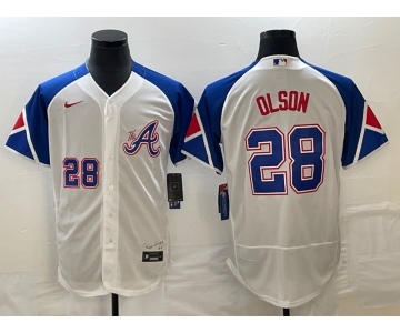 Men's Atlanta Braves #28 Matt Olson Number White 2023 City Connect Flex Base Stitched Jersey