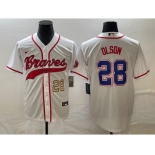 Men's Atlanta Braves #28 Matt Olson Number White Cool Base With Patch Stitched Baseball Jersey