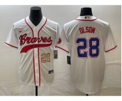 Men's Atlanta Braves #28 Matt Olson Number White Cool Base With Patch Stitched Baseball Jersey