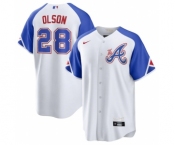 Men's Atlanta Braves #28 Matt Olson White 2023 City Connect Cool Base Stitched Baseball Jersey