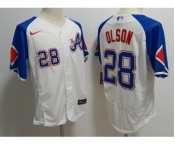 Men's Atlanta Braves #28 Matt Olson White 2023 City Connect Flex Base Stitched Baseball Jersey