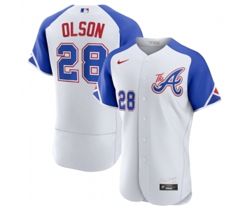 Men's Atlanta Braves #28 Matt Olson White 2023 City Connect Flex Base Stitched Jersey