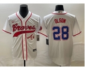 Men's Atlanta Braves #28 Matt Olson White Cool Base With Patch Stitched Baseball Jersey1