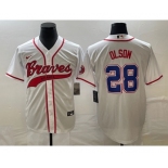 Men's Atlanta Braves #28 Matt Olson White Cool Base With Patch Stitched Baseball Jersey