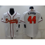 Men's Atlanta Braves #44 Hank Aaron 2022 White Gold World Series Champions Program Cool Base Stitched Baseball Jersey