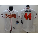 Men's Atlanta Braves #44 Hank Aaron 2022 White Gold World Series Champions Program Flex Base Stitched Baseball Jersey