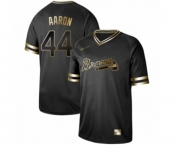 Men's Atlanta Braves #44 Hank Aaron Authentic Black Gold Fashion Baseball Jersey