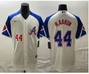 Men's Atlanta Braves #44 Hank Aaron Number White 2023 City Connect Cool Base Stitched Jersey