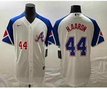 Men's Atlanta Braves #44 Hank Aaron Number White 2023 City Connect Cool Base Stitched Jersey