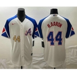 Men's Atlanta Braves #44 Hank Aaron Number White 2023 City Connect Cool Base Stitched Jerseys