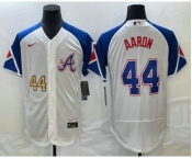 Men's Atlanta Braves #44 Hank Aaron Number White 2023 City Connect Flex Base Stitched Jersey1