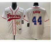 Men's Atlanta Braves #44 Hank Aaron Number White Cool Base With Patch Stitched Baseball Jersey