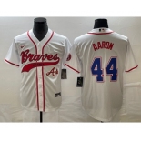 Men's Atlanta Braves #44 Hank Aaron White Cool Base With Patch Stitched Baseball Jersey1