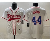 Men's Atlanta Braves #44 Hank Aaron White Cool Base With Patch Stitched Baseball Jersey1