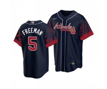 Men's Atlanta Braves #5 Freddie Freeman 2021 City Connect Navy Cool Base Stitched Baseball Jersey