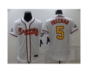 Men's Atlanta Braves #5 Freddie Freeman 2021 White Gold World Series Champions Jersey