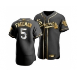 Men's Atlanta Braves #5 Freddie Freeman Black Golden Edition Stitched Baseball Jersey