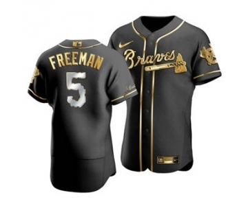 Men's Atlanta Braves #5 Freddie Freeman Black Golden Edition Stitched Baseball Jersey