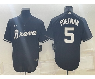 Men's Atlanta Braves #5 Freddie Freeman Black Turn Back The Clock Stitched Cool Base Jersey