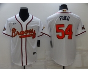 Men's Atlanta Braves #54 Max Fried 2022 White Gold World Series Champions Program Cool Base Stitched Baseball Jersey