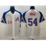 Men's Atlanta Braves #54 Max Fried Number White 2023 City Connect Cool Base Stitched Jersey1