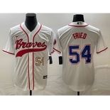 Men's Atlanta Braves #54 Max Fried Number White Cool Base With Patch Stitched Baseball Jersey