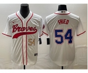 Men's Atlanta Braves #54 Max Fried Number White Cool Base With Patch Stitched Baseball Jersey