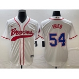 Men's Atlanta Braves #54 Max Fried White Cool Base With Patch Stitched Baseball Jersey1