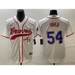 Men's Atlanta Braves #54 Max Fried White Cool Base With Patch Stitched Baseball Jersey