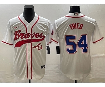 Men's Atlanta Braves #54 Max Fried White Cool Base With Patch Stitched Baseball Jersey