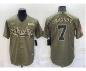 Men's Atlanta Braves #7 Dansby Swanson 2021 Olive Salute To Service Limited Stitched Jersey