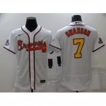 Men's Atlanta Braves #7 Dansby Swanson 2021 White Gold World Series Champions Jersey