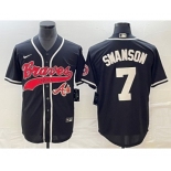 Men's Atlanta Braves #7 Dansby Swanson Black Cool Base Stitched Baseball Jersey