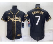 Men's Atlanta Braves #7 Dansby Swanson Black Gold Stitched MLB Flex Base Nike Jersey