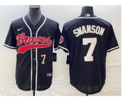 Men's Atlanta Braves #7 Dansby Swanson Number Black Cool Base Stitched Baseball Jersey