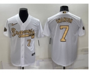 Men's Atlanta Braves #7 Dansby Swanson Number White 2022 All Star Stitched Cool Base Nike Jersey