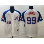 Men's Atlanta Braves #99 Spencer Strider Number White 2023 City Connect Cool Base Stitched Jersey1