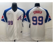 Men's Atlanta Braves #99 Spencer Strider Number White 2023 City Connect Cool Base Stitched Jersey1