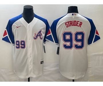 Men's Atlanta Braves #99 Spencer Strider Number White 2023 City Connect Cool Base Stitched Jersey1