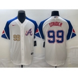 Men's Atlanta Braves #99 Spencer Strider Number White 2023 City Connect Cool Base Stitched Jersey