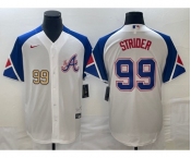 Men's Atlanta Braves #99 Spencer Strider Number White 2023 City Connect Cool Base Stitched Jersey