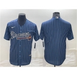 Men's Atlanta Braves Blank Navy Blue Pinstripe Stitched MLB Cool Base Nike Jersey