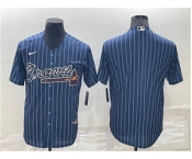 Men's Atlanta Braves Blank Navy Blue Pinstripe Stitched MLB Cool Base Nike Jersey