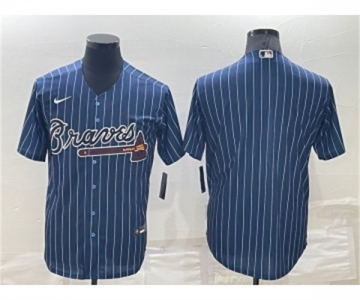 Men's Atlanta Braves Blank Navy Blue Pinstripe Stitched MLB Cool Base Nike Jersey