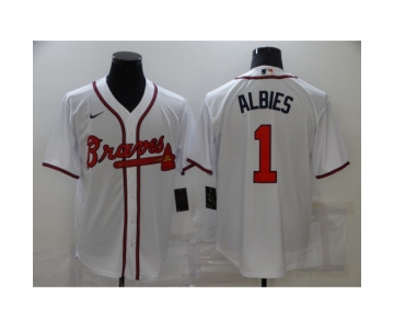 Men's Nike Atlanta Braves #1 Ozzie Albies White Game Authentic Jersey